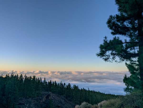 Sea of clouds sunset view on the way up