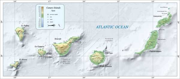 Map of the Canary Islands from Wikipedia.